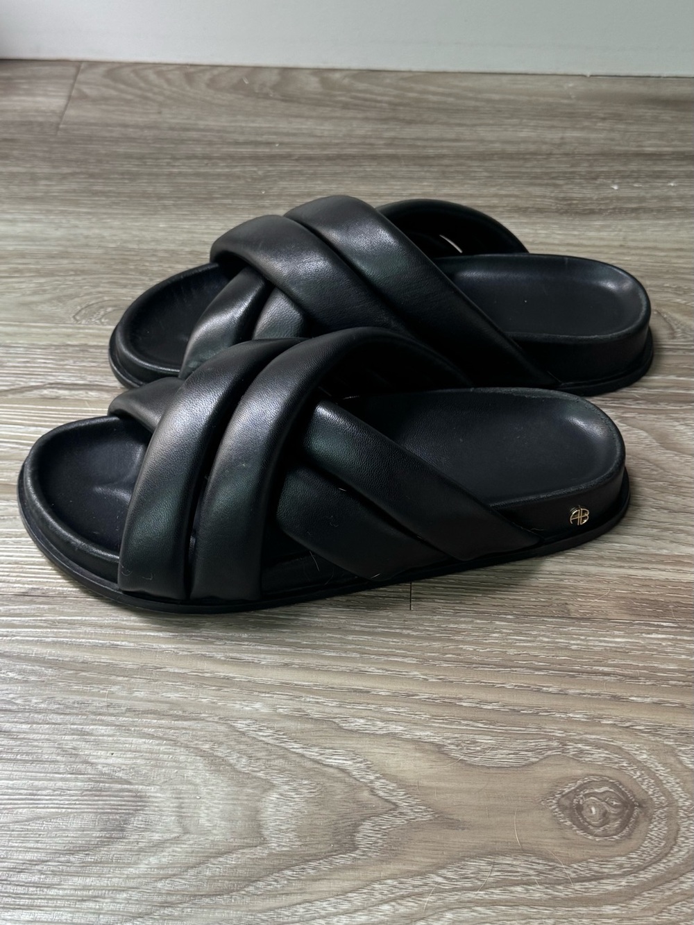 Anine Bing Black Quilted Slide Sandals